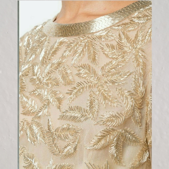 *$11,790 NEW R18 OSCAR DE LA RENTA CHAMPAGNE GOLD LEAF BEAD GOWN US 6, 12 - Picture 2 of 15